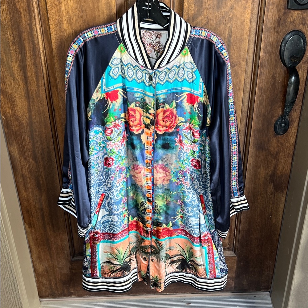 Johnny Was Reversible Multicolor Floral Bomber Jacket